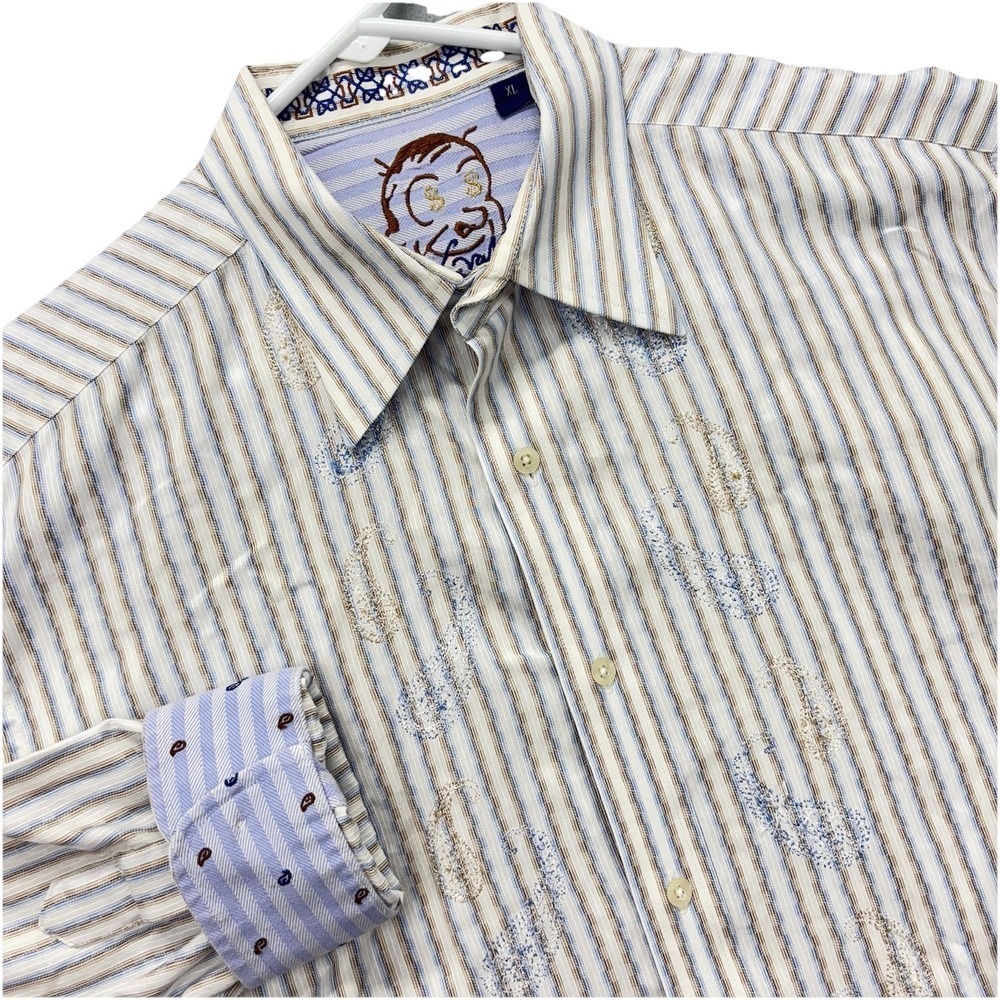 ROBERT GRAHAM Shirt Mens XL‎ Jacquard Embroidered Paisley Textured Multicolor
